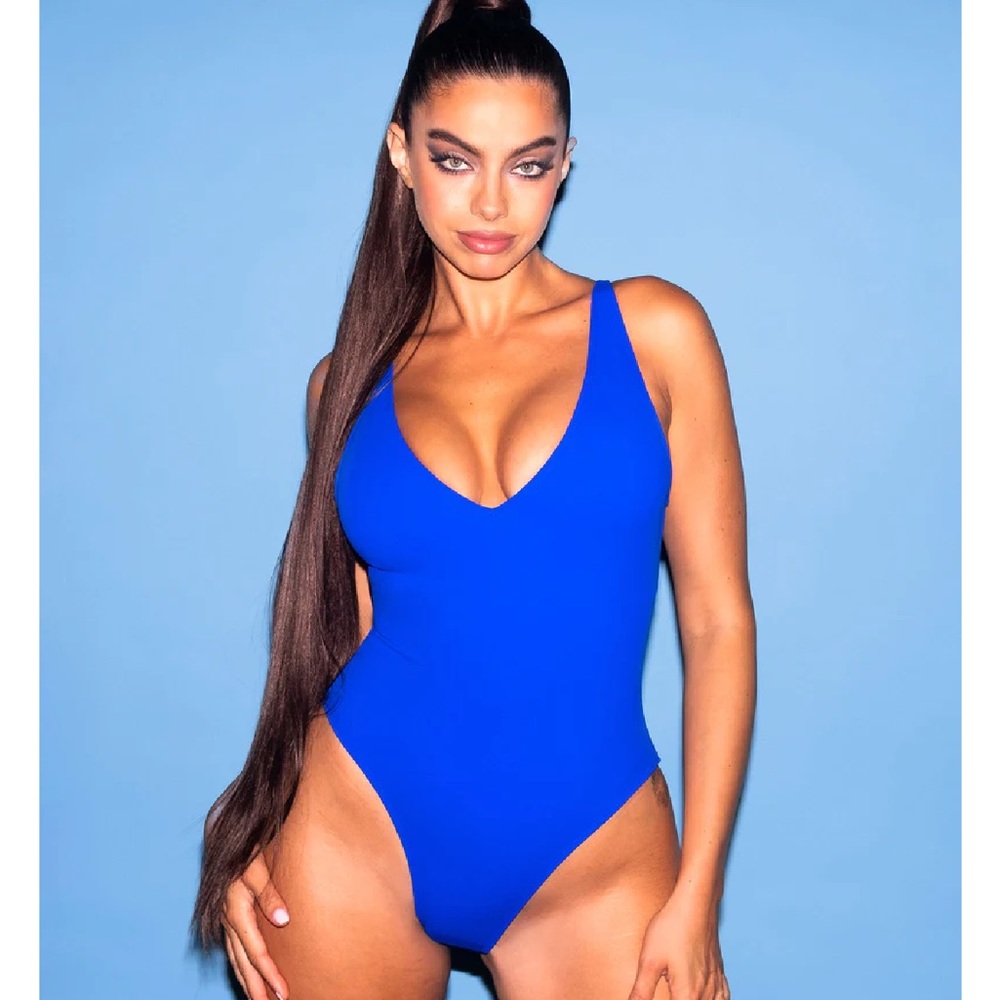 TA3 Swim Hi-Cut Plungey Swimsuit in Sapphire